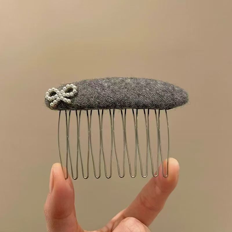 珍珠蝴蝶结发梳后脑勺盘发倒插梳
