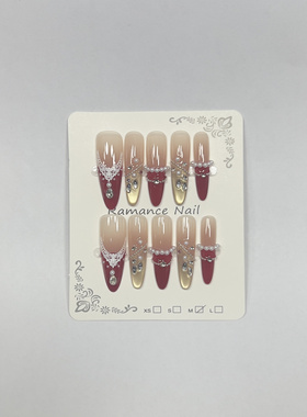 [蕾丝珍品]纯手工穿戴甲新年红色高级法式珍珠美甲气质显白高雅