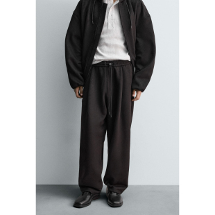 新品 秋季 男装 反绒皮效果宽松阔腿系带褶裤 800 3046385 2025