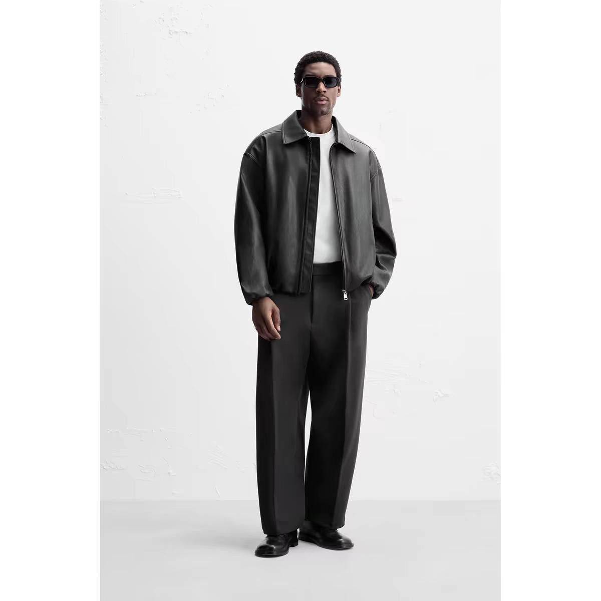 柜699！春秋季男装宽松美式仿皮翻领休闲皮衣夹克外套男 3046404