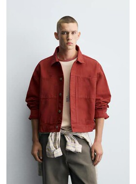 ZA 2025 秋季新品 男装 红色翻领口袋饰短款夹克外套 7446320 600
