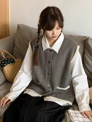 针织马甲女2024春季新款学生日系复古背心开衫短款小个子宽松外套