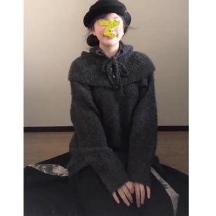 加厚斗篷穿搭灰色针织衫 慵懒风可拆卸连帽毛衣女2024秋冬新款 上衣