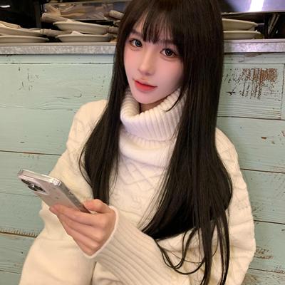 韩系白色高领针织毛衣女秋冬加厚