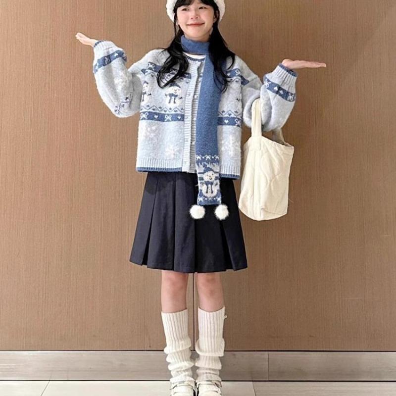 趣味雪人马海毛圆领长袖毛衣外套