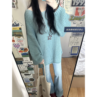 韩系慵懒风软糯毛衣女秋冬新款宽松显瘦针织衫上衣设计感小众外套