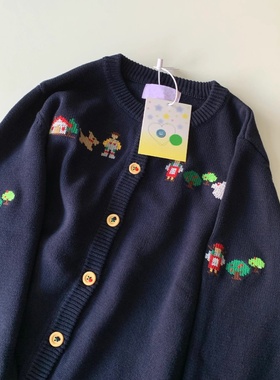 日系复古卡通刺绣软糯奶系灰色毛衣女宽松慵懒温柔风针织开衫外套