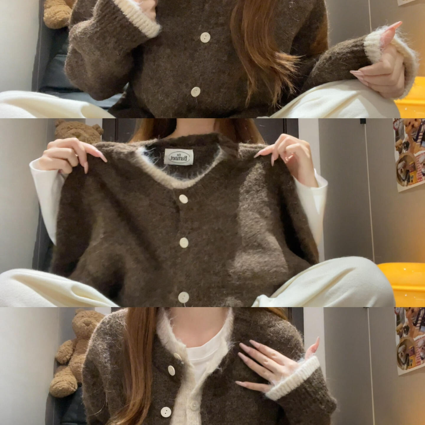 假两件复古慵懒风长袖毛衣外套