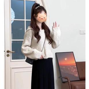 外套女 韩系温柔软糯学院慵懒风毛衣开衫 秋冬季 宽松短款 连帽针织衫