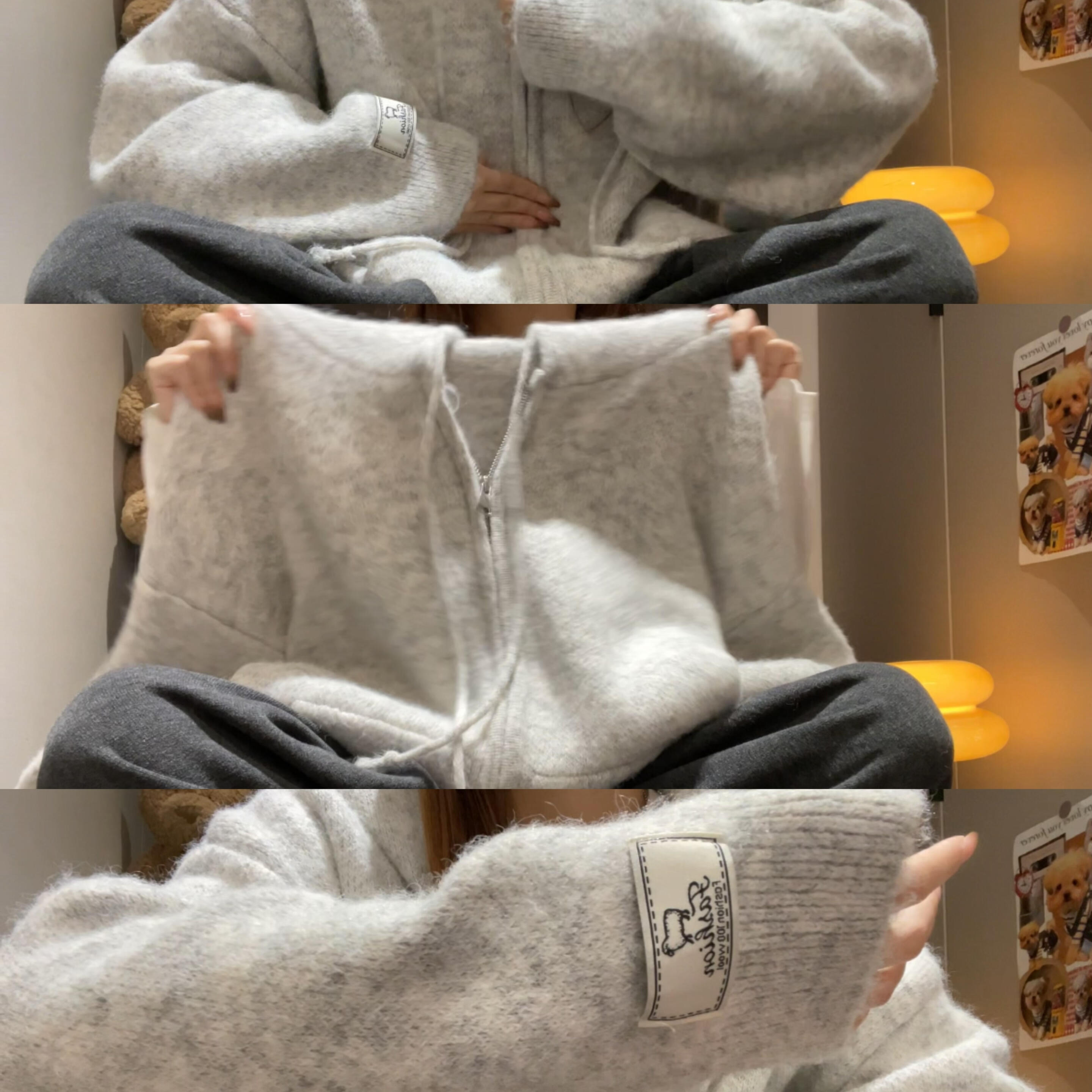 韩系慵懒松弛高级感连帽针织开衫