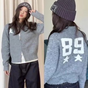 蓝色短款针织开衫毛衣外套女2025新款秋冬巨好看独特漂亮早秋上衣