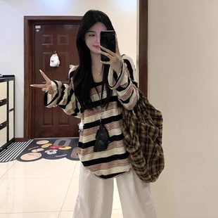 港风复古长袖防晒T恤女2024初秋返校穿搭慵懒风宽松显瘦百搭上衣