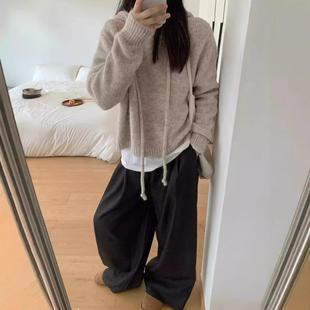 秋冬宽松外穿韩版 针织上衣女 新款 连帽慵懒风软糯遮肉显瘦百搭短款