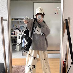 秋冬季 2024新款 加厚灰色立体小狗可爱宽松慵懒学院风穿搭上衣外套