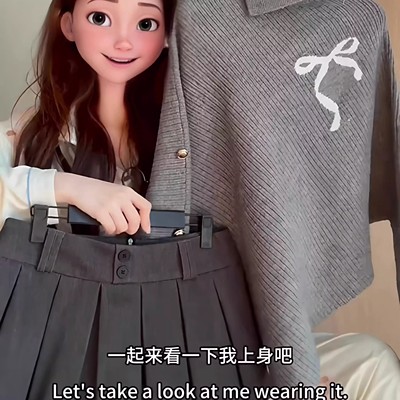 灰色不规则高领斗篷针织毛衣秋冬