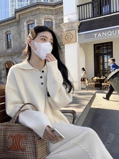 宽松高级针织连衣裙 早秋大码 遮肉穿搭中长款 毛衣女慵懒风冬季 新款