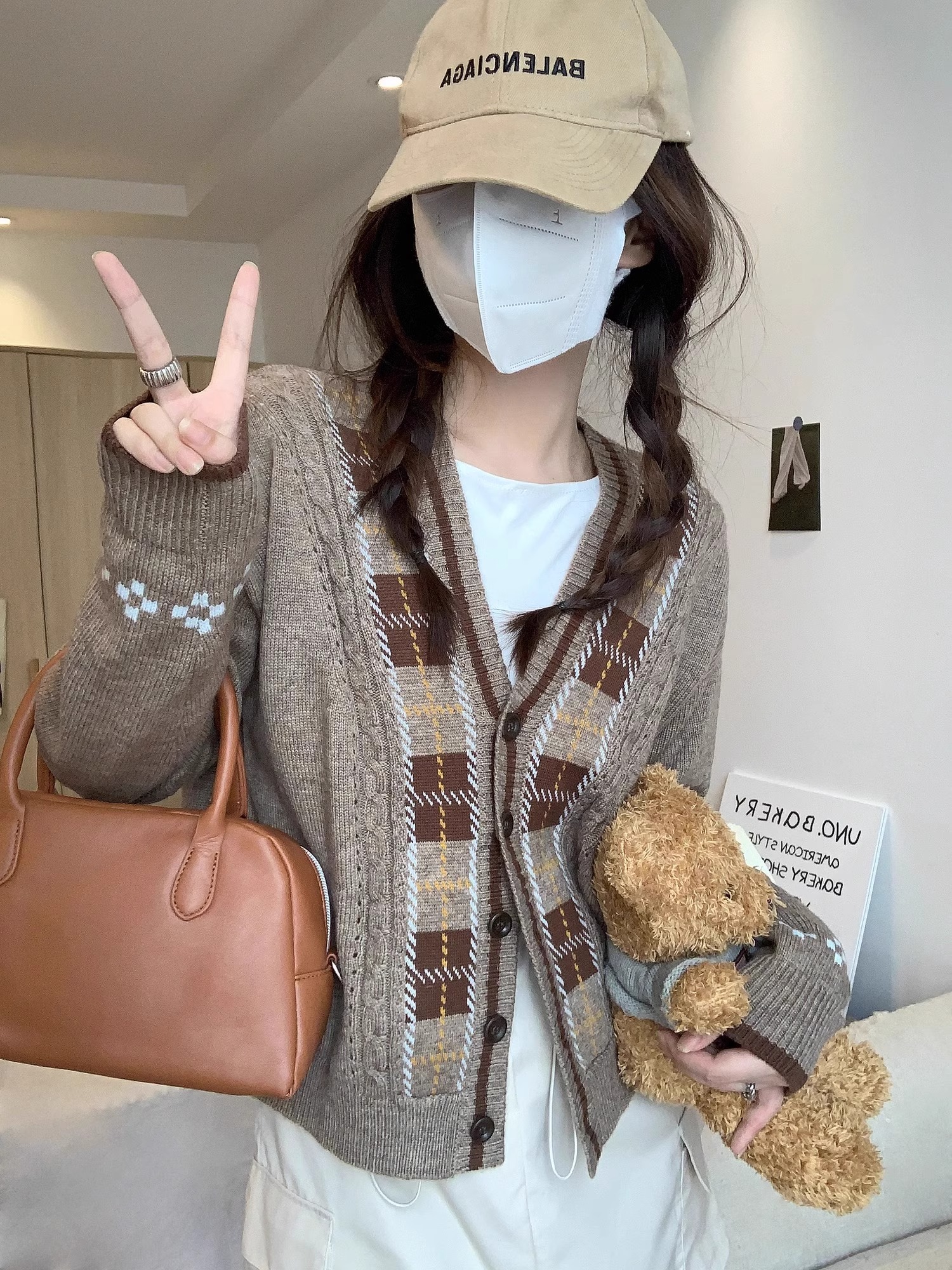 美拉德穿搭毛衣开衫女早秋小个子日系复古慵懒风撞色百搭秋针织衫