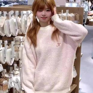 粉色软糯小个子穿搭毛衣女秋季 套头宽松慵懒风上衣 2024新款 针织衫