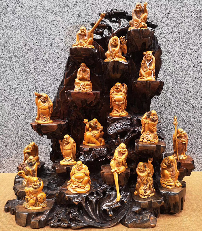 猛犸象牙十八罗汉摆件猛犸象牙雕刻回流做旧十八罗汉摆件猛犸牙雕