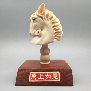猛犸象牙雕刻马上如意摆件猛犸象牙马摆件猛犸象牙马首摆件牙制品