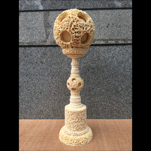 猛犸象牙雕刻19cm龙凤呈祥鬼工球牙雕摆件猛犸象牙牙球摆件玲珑球