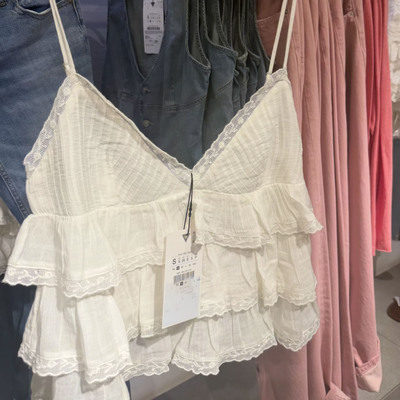 ZARluvip查罗蕾丝边吊带衫上衣女