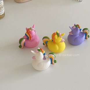 清仓 宝宝洗澡鸭ins彩虹独角兽小鸭鸭桌面小摆件小玩具解压小物件