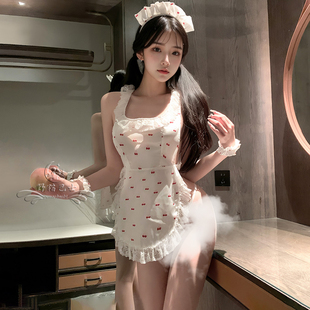 【樱桃水灵灵】性感纯欲碎花吊带睡裙私房绑带围裙女仆约会睡衣