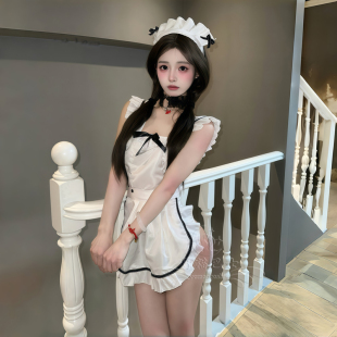 日系性感甜美女仆COS厨娘女佣可爱蝴蝶结纯欲交叉系带围裙 好乖哦