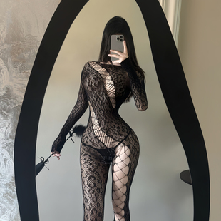 好野~性感豹纹撕裂连体网衣女全身包裹渔网袜女不规则镂空连裤袜