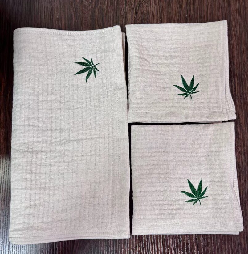 高货100%纯亚麻棉纱毛巾浴巾三件套 雨露麻刺绣抑菌防螨防臭A类