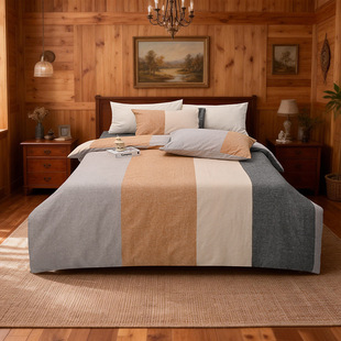 外贸亚麻棉四件套｜被套床单款外贸轻奢纯色条纹抑菌透气床上用品