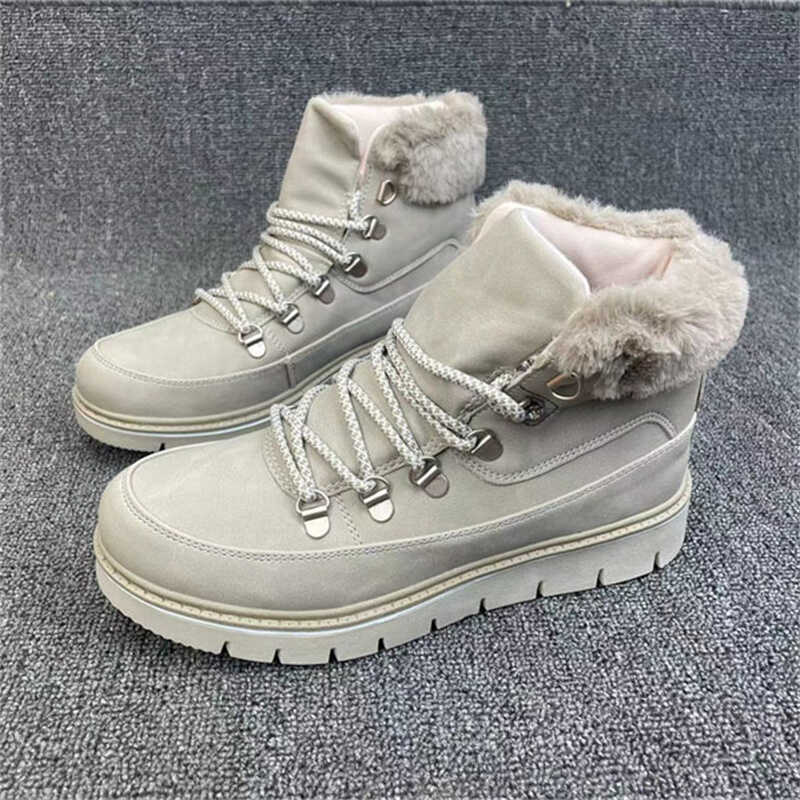 外贸秋冬季保暖女士防水系带皮靴雪地靴内里加棉欧美休闲短筒靴