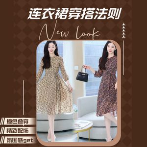 2024春夏新款雪纺长袖碎花连衣裙修身显瘦气质女神减龄大摆长裙