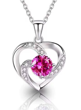 新款莫桑钻粉色爱心锁骨链