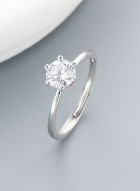 新款镶钻莫桑石银色可调戒指