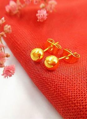 正宗越南沙金耳钉女仿真金细款磨砂光面耳饰品首饰不掉色圆形简礼