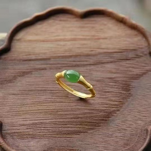 正品仿原创新款越南沙金碧绿色戒指女民族风国风开口超仙国风指环