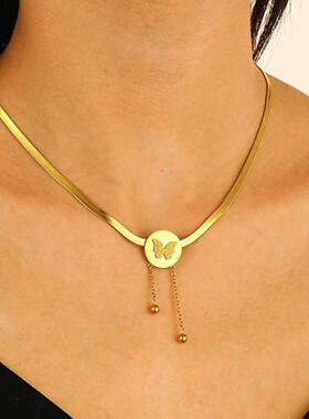 欧美轻奢磨砂蝴蝶流苏项链