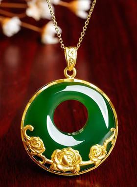 越南沙金玫瑰花圆孔平安扣吊坠牡丹花开富贵吊坠三生花锁骨项链礼