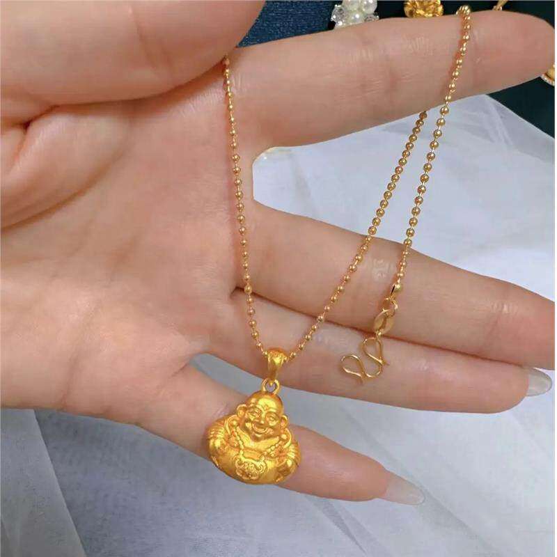 M吊坠链豆豆弥勒佛佛经典气质项链笑脸金色精致铜合金轻奢扣