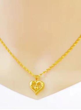新款金色水波链爱心项链