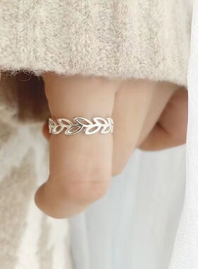 时尚简约麦穗树叶银戒