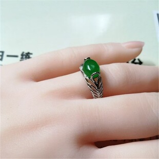 碧绿色玉石戒指阳绿蛋形活口戒指女款小号戒指玉指环玉手饰批发