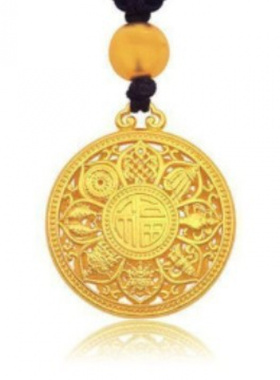 古法黄铜镀金八宝罗盘吊坠