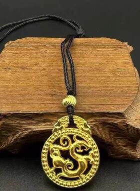 新中式金色生肖龙镂空吊坠