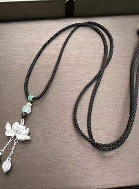 银色莲花流苏项链3343