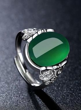 绿钰髓铜镀银开口镂空花纹戒指