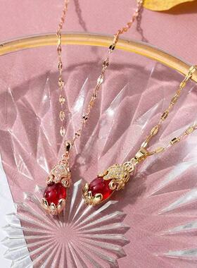 新款金色红石貔貅锁骨链