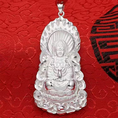 【福利价】纯银色观音吊坠黑绳子
